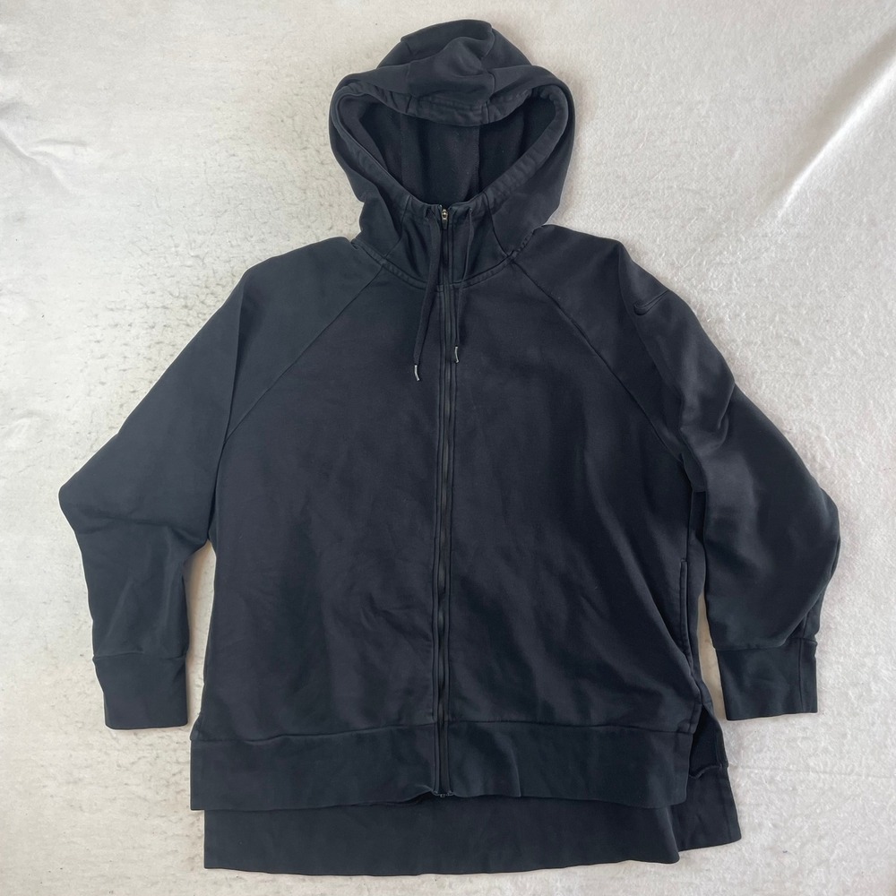 Nike Full Zip Hoodie Womens XL Black Dri-Fit Raglan Sleeve High Low Hem